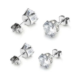 Krstudent 2 Pairs Titanium Earrings Studs, Hypoallergenic Stud Earrings for Women Girls Men 6mm8mm