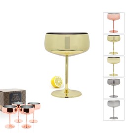 TMNOVO Cocktail Coupe Glasses, Espresso Martini Glasses Set of 4, Stainless Steel Champagne Cocktail Glasses & Mug Cups, 15 oz Mirrored Gold Martini Glass Gift Set