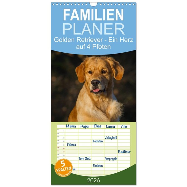 Familienplaner 2026 - Golden Retriever - Ein Herz auf 4