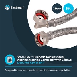 Eastman 5 ft Washing Machine Hose Connectors with Elbows, Pack of 2, 3/4 in FHT x 3/4 in FHT, Braided Stainless Steel, 41065