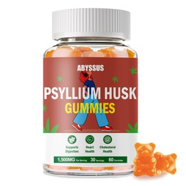 ABYSSUS Psyllium Gummies – 1500mg Psyllium Husk Supplement for Adults, Natural Digestive Support, Regularity & Bloating Relief, Sugar-Free Peach Flavored Fiber Chews, 60 Count