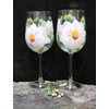 Hand Painted Wine Glasses - White Magnolia (Set of 2)
