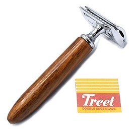 OdontoMed2011® Wood Handle Men's Classic Shaver Safety Shaving Saloon Razor Double Edge with 5 Pcs Razor Blades BTS-308