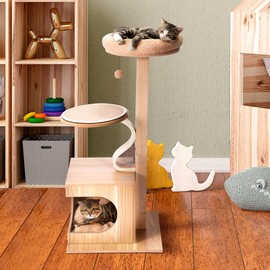 Cat Craft 3-Level Cat Condo Tree with Bed, Scratch & Hanging Cat Toy, Large, Tan