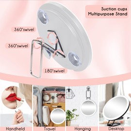 30x Magnifying Mirror with Light, Large 6" Lighted Makeup Mirror - 3 Color Modes Dimmable Light up Travel Makeup Mirror with 3 Suction Cups & Adjustable Stand - Rechargeable Magnifying Mirror (White)