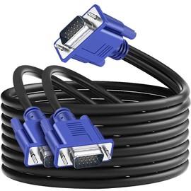SAISN VGA Splitter Cable for 2 Monitors 3 Male Dual Monitor Y Adapter Video Cord 1080P Male to 2 Male Cable Screen Duplication for Projectors, HDTVs, Displays, 2M