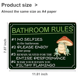 Funny Bathroom Rules Metal Tin Sign Wall Decor Cute Frog Decor Art Creative Tin Signs Toilet Rules Metal Plaque for Cafe Room Bathroom Home Art Wall Decor Gift 8 x 12 Inch