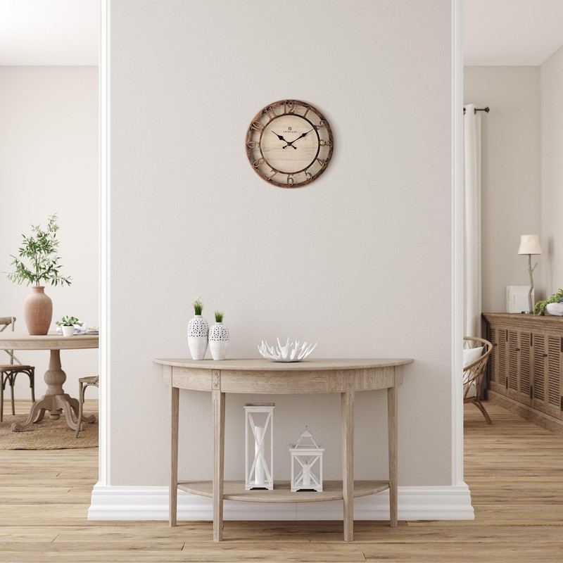 Lafocuse Silent Bronze Rustic Farmhouse Wall Clock with Raised 3D