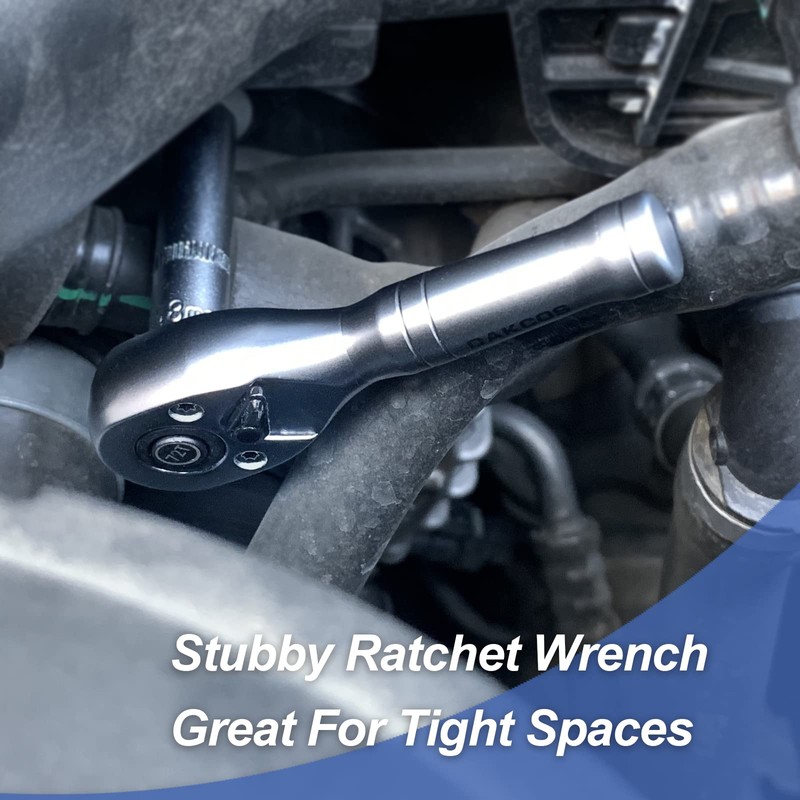 DAKCOS Stubby Reversible Ratchet Set 1/4" 3/8" 1/2" 3pc Drive