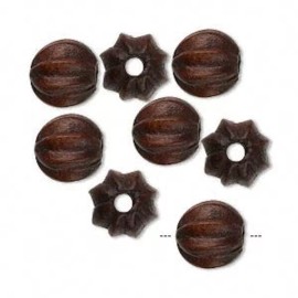 8 Dark Brown Hand Cut Corrugated 10mm Round Wood Beads *