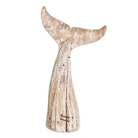 Wooden Whale Tail Decor, Decorative Nautical Whale Rustic Ocean Sea Beach Themed Whale Decoration, Handcrafted Tabletop Nautical Farmhouse Rustic Home Decor Bathroom Decor (L)