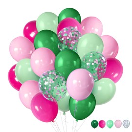 ZOOYOO 50pcs Balloons 12 Inch Green Pink Confetti Latex Balloons for Birthday Party,Hawaiian Luau,Weddings,Engagement, Tropical Decor