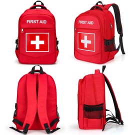 E-HORDE First Aid Backpack with Multi-Pocket, Emergency Medical Backpack, Large Capacity & Water-proof, Empty First Aid Bag for Home Office EMT Paramedics, Red