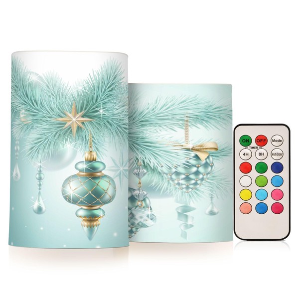 ALAZA Winter Festive Teal Christmas Tree Flickering Flameless Candles Battery