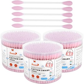 HOMEFOX XL Pink Thick Cotton Swabs Pointed Precision - 750 Count Extra Large - Pointy Organic Cotton Buds Double Side Tightly Wrapped Cotton Tips Paper Stick Cruelty-Free, XL Pointy & Round Pink