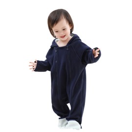 Baby Romper Winter Boy Girl Solid Polar Fleece Zipper Fold-over Mitten Footie Hooded Jumpsuit Outerwear Fall Spring, Blue, 0-3 Months