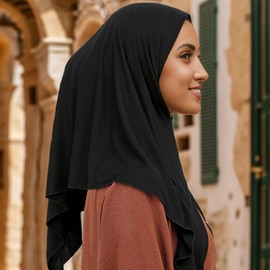 Hophor Head Covering for Women Muslim Prayer Scarf Long Turban Abaya Under Scarf Jersey Islamic Dress Undercap Khimar (Black)