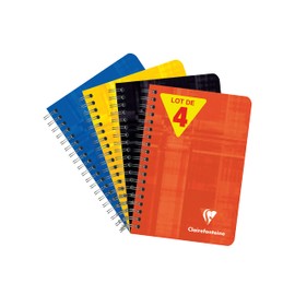 Clairefontaine Exercise Book - Large Square-Ruled - Spiral-Bound - 9.5 x 14 cm - Assorted Colours - Pack of 4