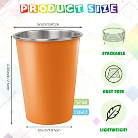 CAOXIAOXUYAO 6 Pack Stainless Steel Cups 12 oz - Unbreakable Stackable Metal Tumblers for r Adults Bar Home Restaurant Iced Coffee Travel Camping Outdoor (Orange)
