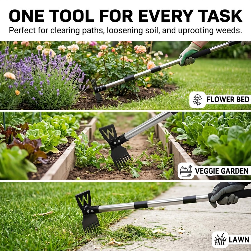 AOKALA 60" Weed Puller Tool with Long Handle, Heavy Duty