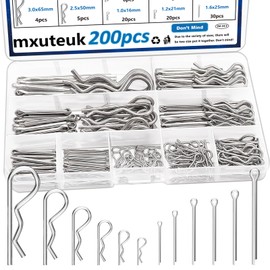 mxuteuk Pack of 200 Cotter Pins, 13 Values Cotter Pin Assortment Kit, 304 Stainless Steel Cotter Pins, Hitch Pin Clip, Tractor Cotter Pin for Hitch Pin Lock System, Trucks, Engine Hardware Pin Used
