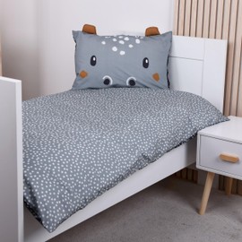 Familando Baby Bed Linen Made of 100% Cotton Oeko-Tex with Zip · Duvet Cover 100 x 135 cm Pillowcase 40 x 60 cm · Children's Bed Linen in Various Animal Designs (Hippo)
