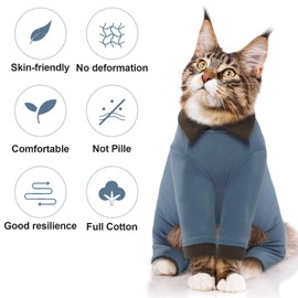 QBLEEV Cat Pajamas for Cats Only, Sticky Hair Cat Clothes Onesie for Cats After Surgery Female Male, Surgical Pet Recovery Suit Full Bodysuit, Long Sleeve Kitten Shirts Outfits to Prevent Licking
