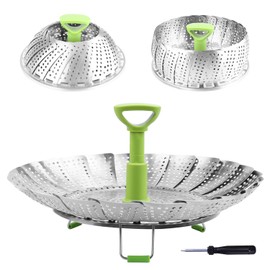 Consevisen Vegetable Steamer Basket for Cooking Food, Stainless Steel Veggie Steam Basket for Pot, Folding Expandable Steaming Insert with Extendable Handle Fits Various Size Pot, 7.1" to 11"