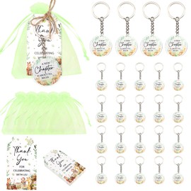 Serencatcher Storybook Baby Shower Party Favors - 24 Sets A New Chapter is About to Begin Keychains Thank You Cards & Organza Bags with String for Jungle Safari Woodland Forest Animal Decor Gifts