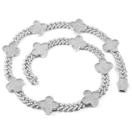 WORFAJEW 8MM Iced Out Cuban Link Chain for Men Women, 5A+ Cubic Zirconia Simulated Diamond Chains 18k Gold Plated Hip Hop Necklaces Four Leaf Miami Choker Charms for Rapper Jewelry Gift 18inch