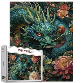 Tucocoo 1000 Piece Jigsaw Puzzles for Adults Green Dragon Painting Jigsaw Puzzle Enchanted Garden 1000 Pieces Puzzles for Challenging Family Activity Game Abstract Flowers Art DIY Puzzle Wall Decor