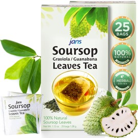 Jans Soursop Tea Bags (25 Count, Full Strength Premium Herbal Tea) Made from 100% Natural & Dried Soursop Leaves - Hoja De Guanabana Leaves Graviola - Caffeine Free Sour Sop Tea, Vegan