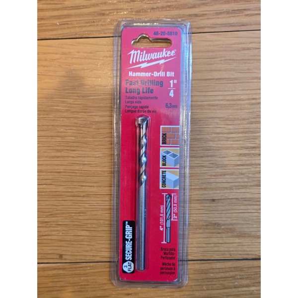Milwaukee 48-20-8810 3-Flat Hammer-Drill Bit 1/4 in. x 2 in.