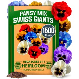 HOME GROWN Pansy Swiss Giants Mix - 1,500 Flower Seeds (2.13g) - Fall Planting Pansies Seed - Edible Viola Seeds - Cold Hardy Annuals for Containers & Outdoor Gardens (Viola × wittrockiana)