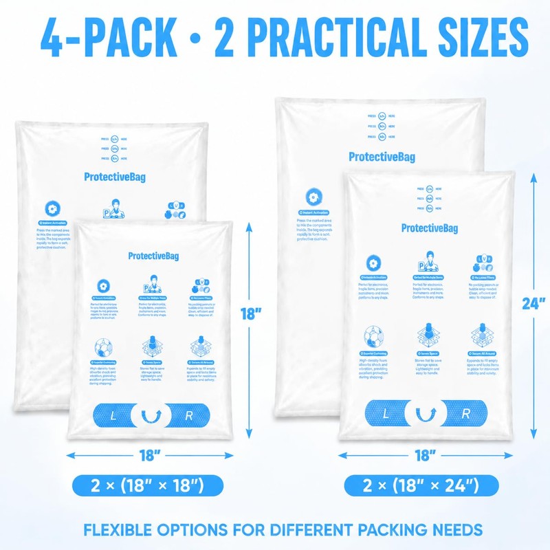 Expanding Foam Packaging Variety 4-Pack — Shock-Absorbing Self-Foaming Bags for