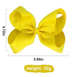Yihurlm 4 PCS 6" Big Hand-made Grosgrain Ribbon Solid Color Hair Bows Alligator Clips Hair Accessories for Little Teen Toddler Girls Kids Set of4 (White)