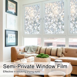 rabbitgoo Window Privacy Film 3D Decorative Stained Glass Window Film, Static Cling Door Window Covering Removable Window Sticker Window Vinyl, Sun Blocking Glue Free, 35.4 in X 9.8 Feet, Crystal