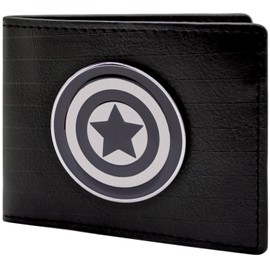 Captain America Silver Shield Badge Black Wallet Purse, black, Bi-Fold