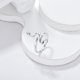 LWXIE Diamond Snake Ring for Women 925 Sterling Silver Snake Statement Rings Open Adjustable Rings for Women