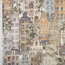 Kt KILOtela - Digital Print Canvas Fabric Half Panama Organic Cotton Decoration Cushion Curtains Bedspreads Blankets 100 cm Length x 280 cm Width Amstel Houses