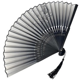 podafu 2025 New Folding Hand Fans, 8.4" Mysterious Oriental Stylish Vintage Bamboo Silk Fan. Ideal for Dancing, Party, Home Decor and Events （ 1Pack, Black