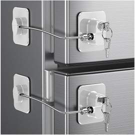 2 Pack Refrigerator Door Lock, Child Proof Fridge & Freezer Lock, No Drill Adhesive Safety Lock for Cabinets & Drawers – White