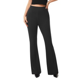 AFITNE Women's Dress Pants High Rise Flare Pull On Stretchy Work Pants Business Office Casual Slacks with Pockets 32.5" Black, M