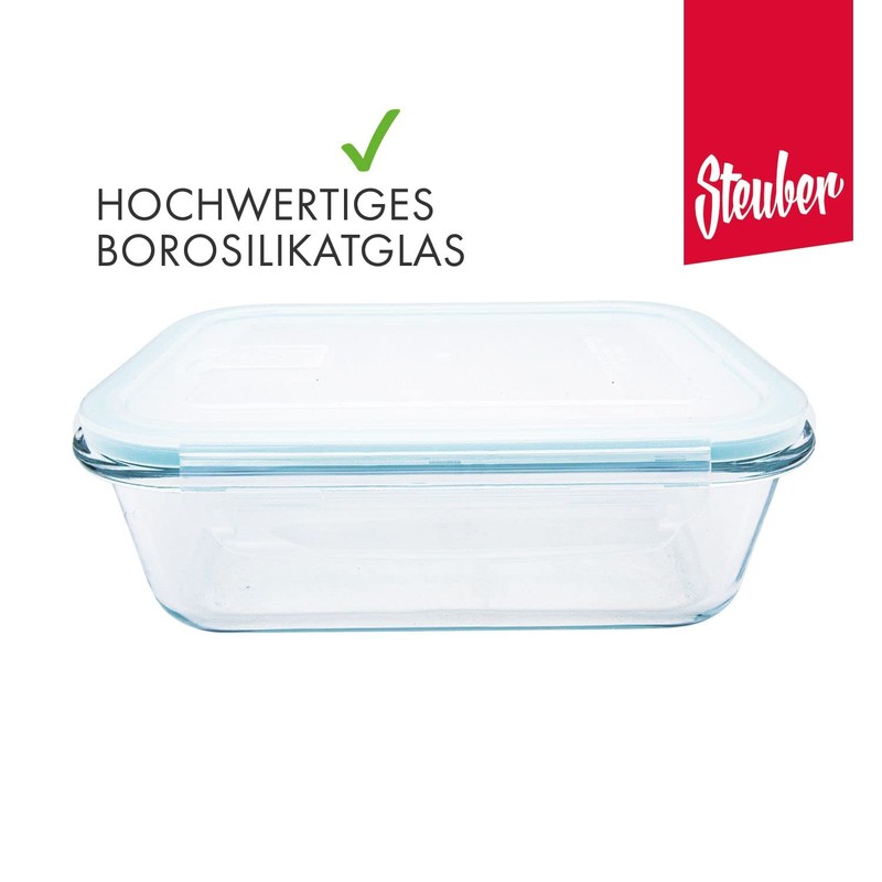 Steuber Cloc 620ml Rectangular Glass Food Storage Container 400°C