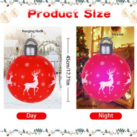 Light Up PVC Inflatable Christmas Ball 16in Giant Christmas Inflatable Ball with Remote Christmas Decorations Big Balls 16 Colors LED Christmas Inflatable Baubles Xmas Outdoor Yard Decor (Red)