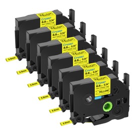 6 Pack Compatible with P-Touch HSe-621 HSe621 HS621 HS-621 Heat Shrink Tube 8.8mm 0.34'' Black on Yellow Label Tape for Ptouch PT-E300 PT-D210 PT-H300 PT-E500 PT-P750WVP D400 D450 P900 Label Maker