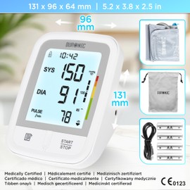 Duronic BPM95 Blutdruckmessgerät, Blutdruck messen für Bluthochdruck, Messgerät mit großem Display, Oberarm Blutdruckmessgerät mit Manschette