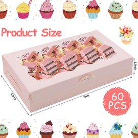 Jyongmer 60Pcs Cookie Boxes Pastry Boxes with Clear Window 7 x 4.3 x 1.5 Inch Kraft Bakery Treat Boxes Premium Gift Box Container for Dessert, Donuts, Pie, Candy, Macaroon(Pink)