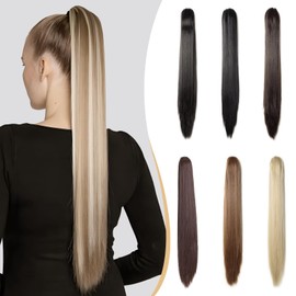 Benehair Ponytail Hairpiece, 66 cm Braid Extension with Clip, Straight, Long Ponytail Extension Hair Extension Clip, Synthetic Hair Extension for Women (Light Brown Mixed with Blonde, 150 g)