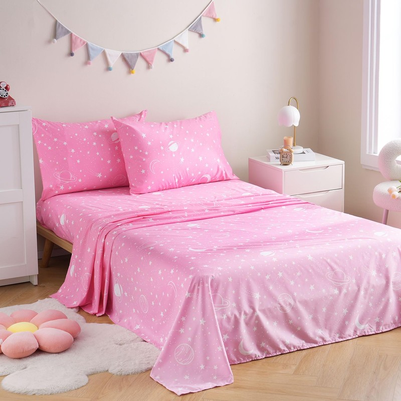 JSD Gradient Pink Moon Stars Kids Sheet Set Twin Size,